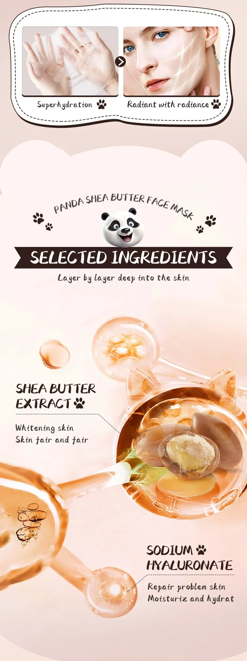 8pcs SADOER  Kawaii Fruits Face Mask Moisturizing Firming Hydrating Coconut Aloe Vitamin C Facial Masks for Face Skin Care