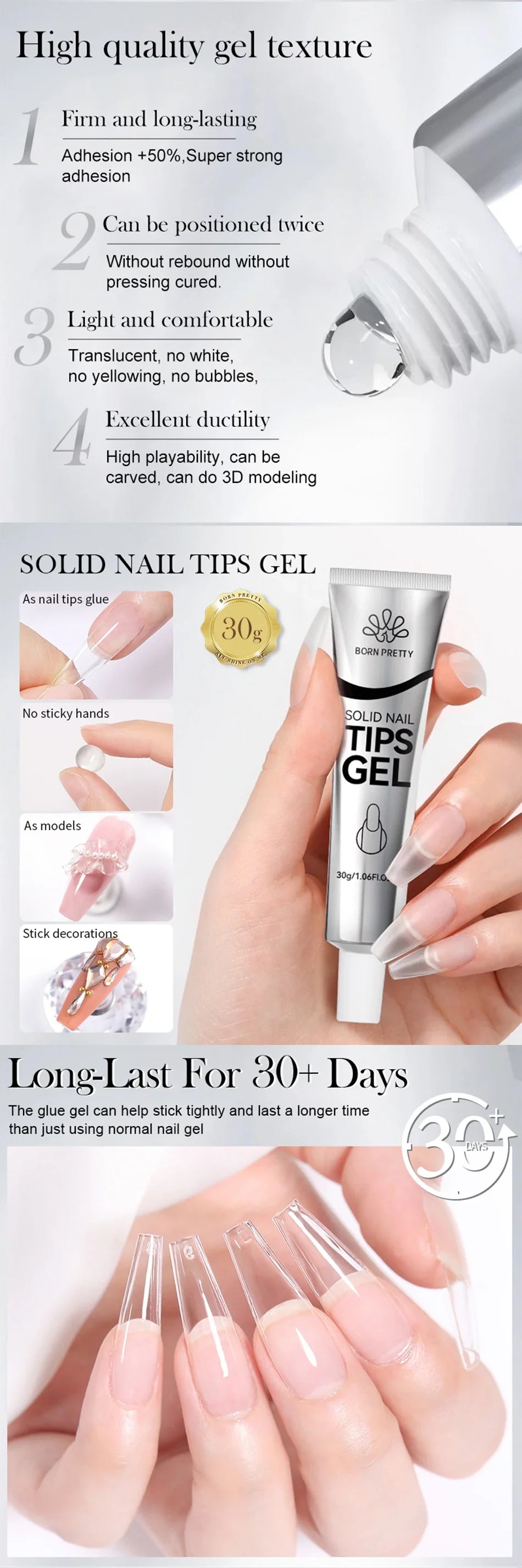BORN PRETTY 30ml Nail Tips Glue Gel Strong Adhesive Nail Glue For False Nail Tips And Press On Nails DIY Rhinestone And Gem