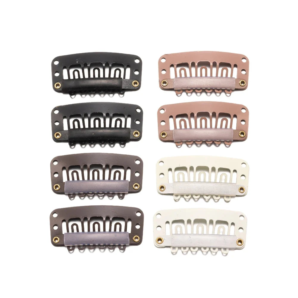 50Pcs/Lot U Shape Snap Clips Styling Flat Fixed Hair For Wigs Extensions Tool Back Silicone Accessories Metal 32mm Women Comb