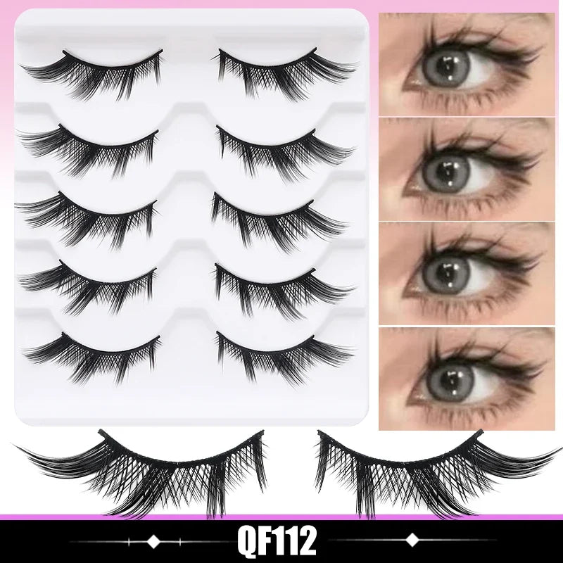 DINGSEN 5 Pairs Manga Lashes Cosplay Fake Eyelashes Strip Lash Soft Natural Look Fox Eye Korean Manhua Makeup False Eyelashes