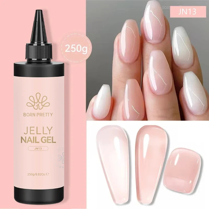 BORN PRETTY 250g Milky White Jelly Nude Gel Nail Polish Refilled Package Translucent Clear Semi Permanent Soak Off UV Gel
