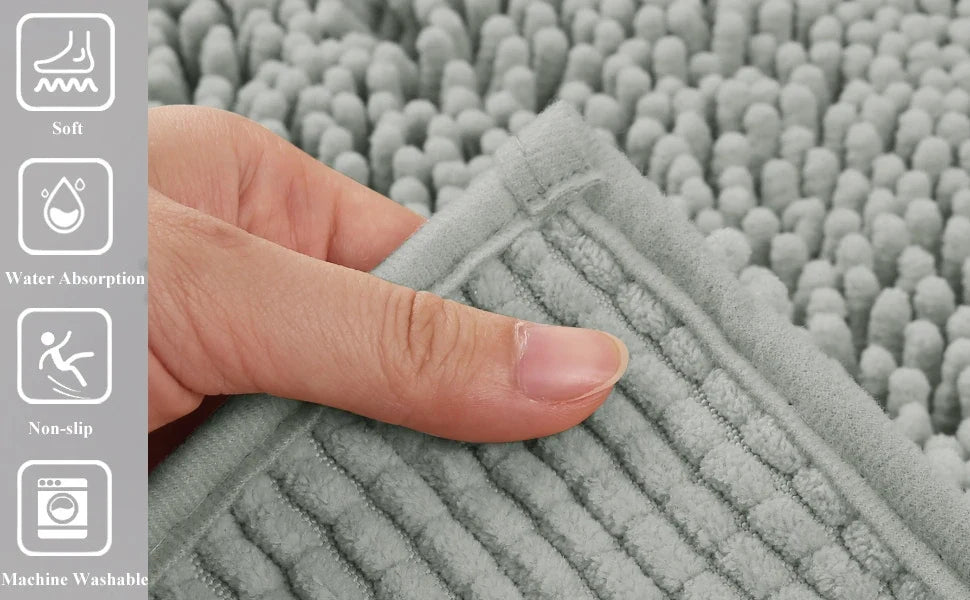 Chenille Bath Mat Non-Slip Super Absorbent Bathroom Mat Soft Fluffy Bath Rugs for Bathroom Machine Washable Bathroom Floor Mats