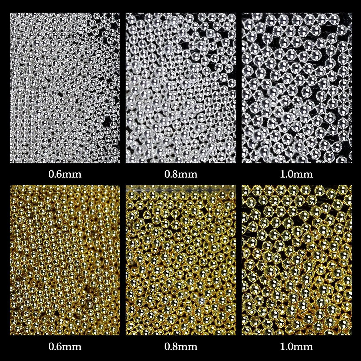 6 Grids Silver Steel Micro Beads Nail Art Decoration, Mixed Sizes-0.6mm 0.8mm 1.0mm, Nail Rhinestones Caviar Beads Nail Supplies