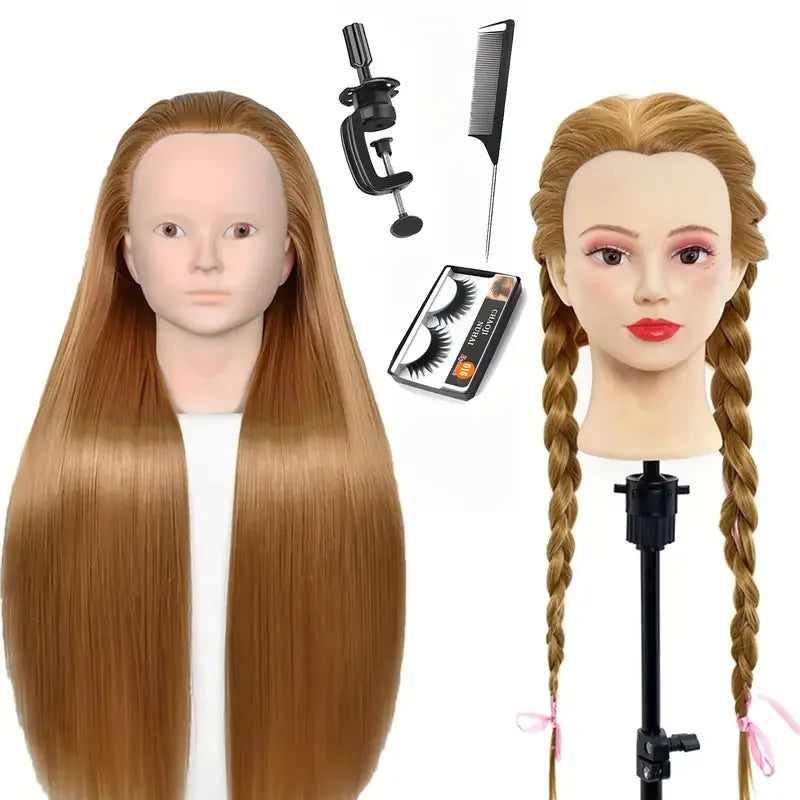 26'' Cosmetology Makeup Manikin Doll Head with Stand&Comb&eyelashe,Hairdressing Practice Braiding Training Head for Hair Styling