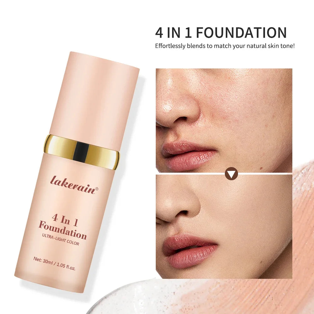 2pcs Waterproof Color Changing Foundation 4 in 1 SPF 30 Hydrating Long Lasting Brightening Concealer Coverage Makeup
