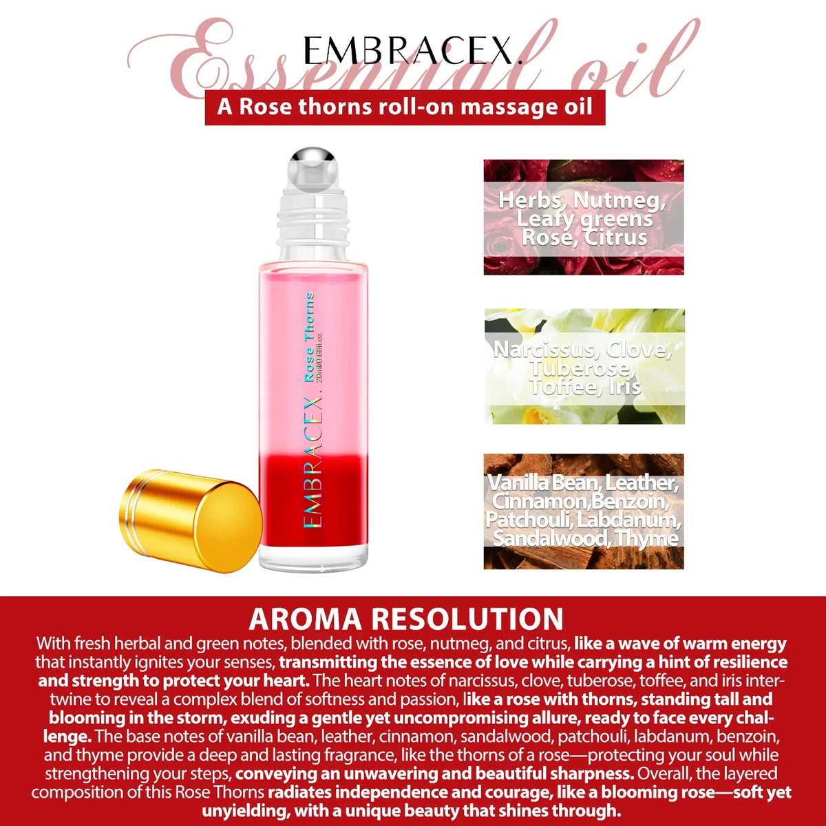 20ml Rose thorns Roller Perfume Essential Oil Gifts Ears Skincare Oils Enhance Confidence Long Lasting Suitable for daily use