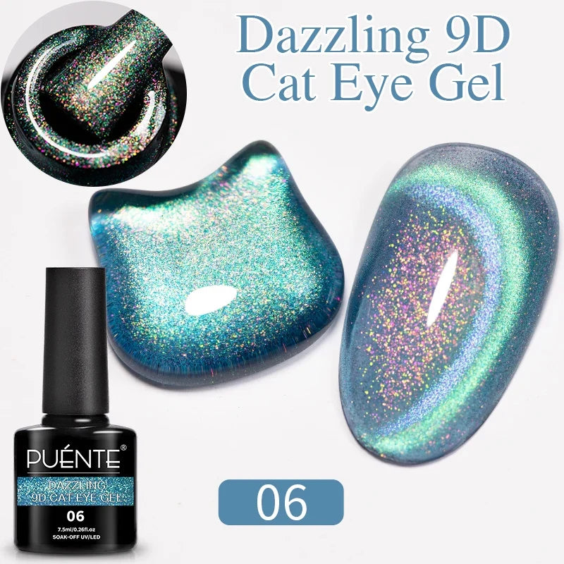 7.5ML Aurora Starlit Cat Eye Gel Nail Polish Rainbow Glitter Galaxy Cat Magnetic Nail Art Gel Soak Off UV Semi-Permanent Varnish