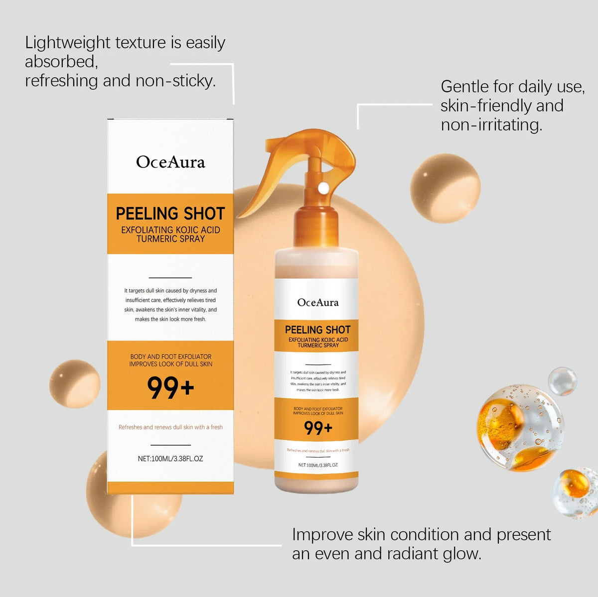 Body Keratin Care Kojic Acid Turmeric Spray Gently Exfoliating Peeling Solution Brightening Hydrating Skin Care All Skin Types