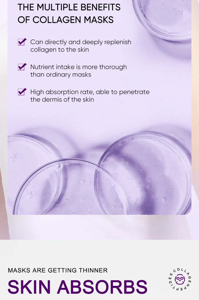 Collagen Anti Wrinkle Facial Mask Anti Aging Fade Fine Lines Firm Skin Moisturizing Brightening Smooth SkinCare Korean Cosmetics