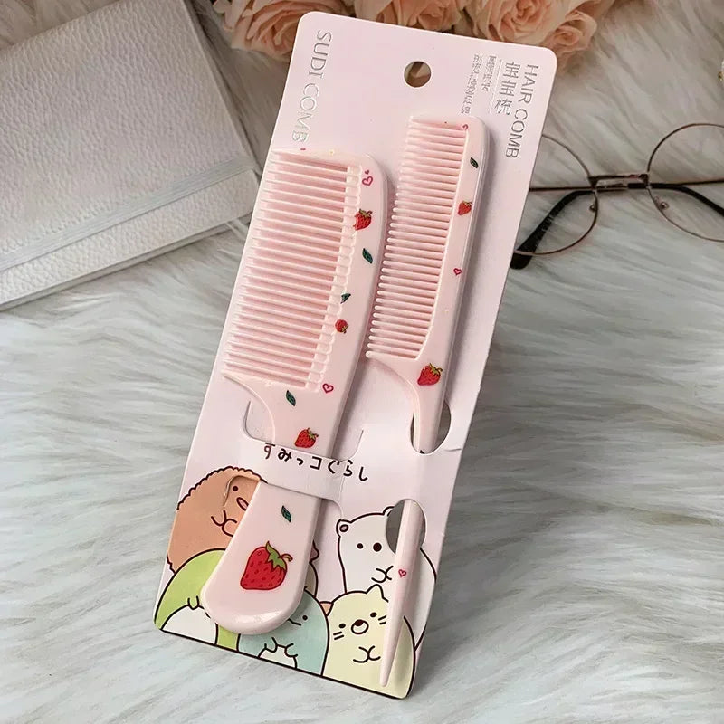 2pcs Cute Kids Hair Comb Set Anti-static Strawberry Comb for Girls Portable Hairdressing Comb