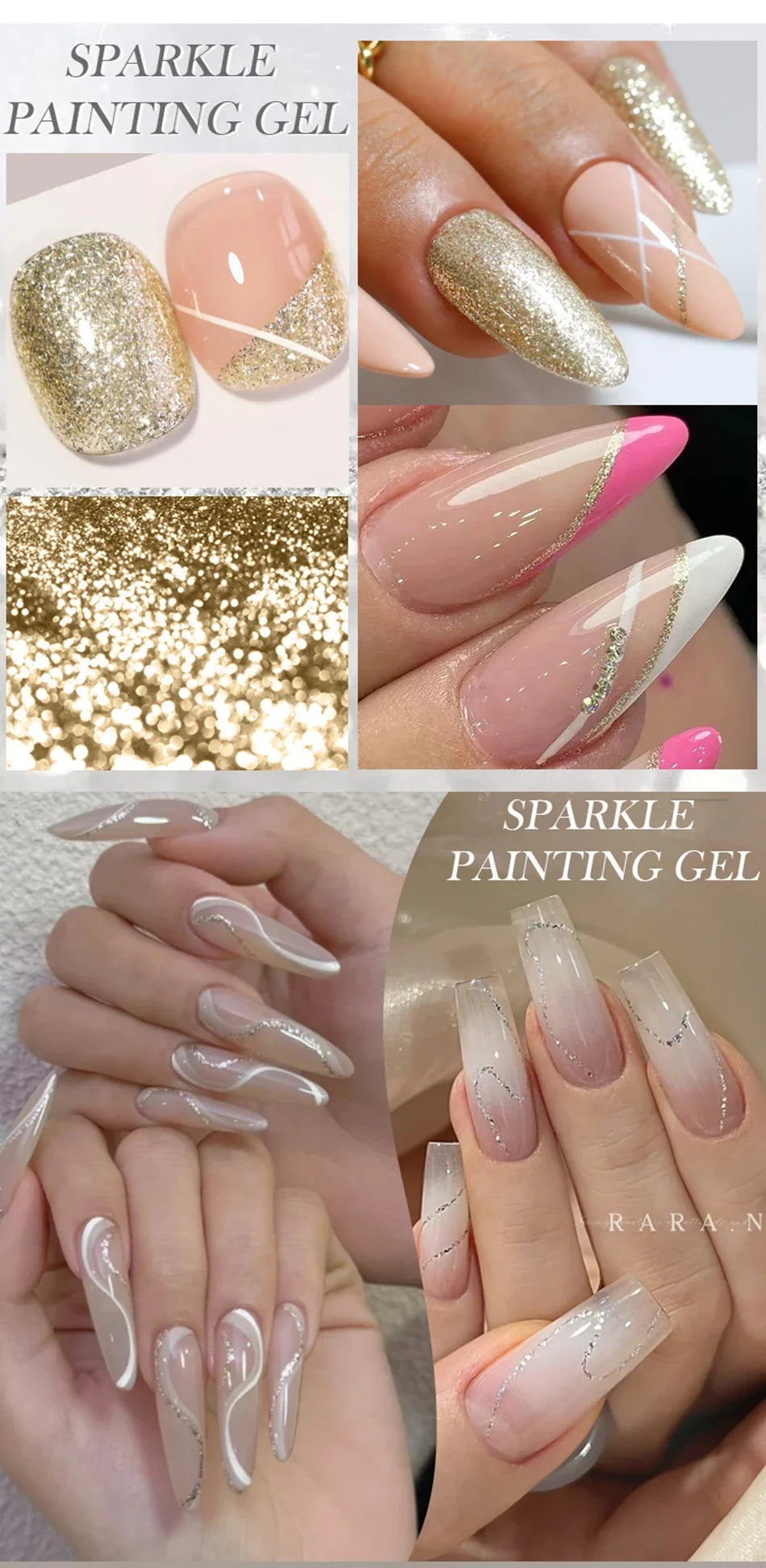 BORN PRETTY 5ml Super Sparkling Painting Gel Nail Polish Platinum Silver Gold Rose Glitter Graffiti Stripe Pull Line Nail UV Gel