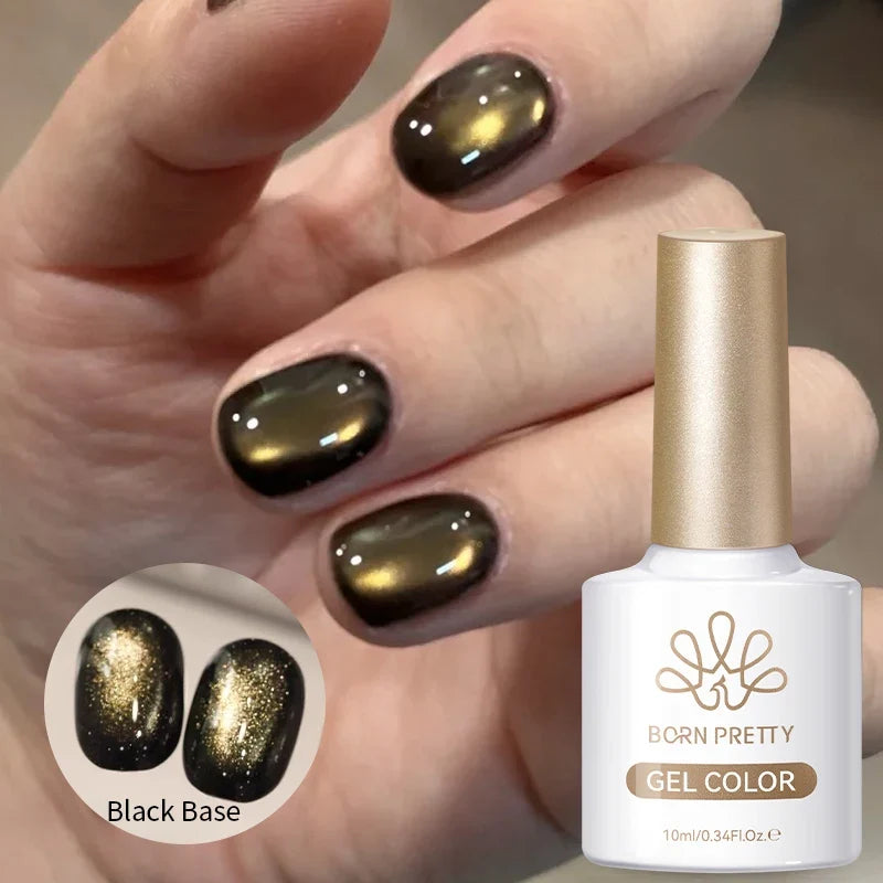 BORN PRETTY 10ml Autumn Gold Pink Glitter Cat Magnetic Gel Nail Polish Jelly Pink Semi Permanent Soak Off UV LED Varnish