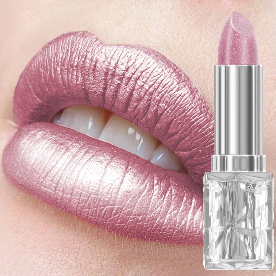 7 Colors Pearlescent Pink Metallic Glitter Velvet Lipstick Waterproof Long Lasting Korean Makeup Gift Matte Shimmer Lip Tint