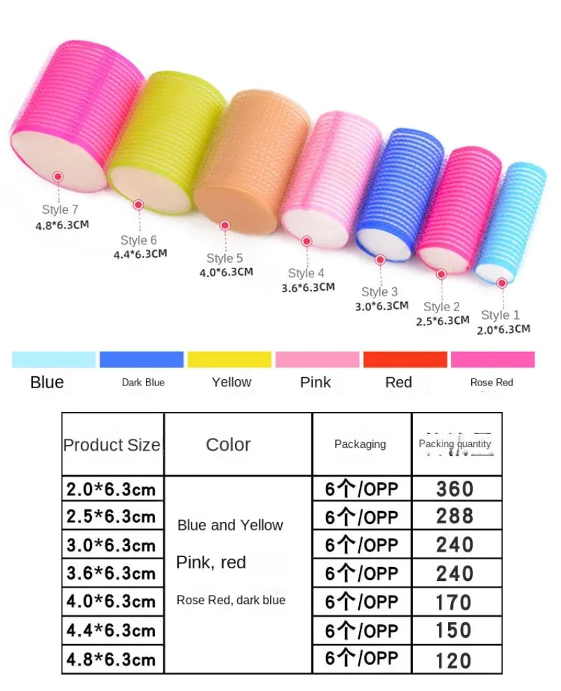 1/6Pc/set Self Grip Heatless Hair Curler Hair Rollers Set No Heat Self-adhesive Curling Hairdressing Styling Tool Different Size