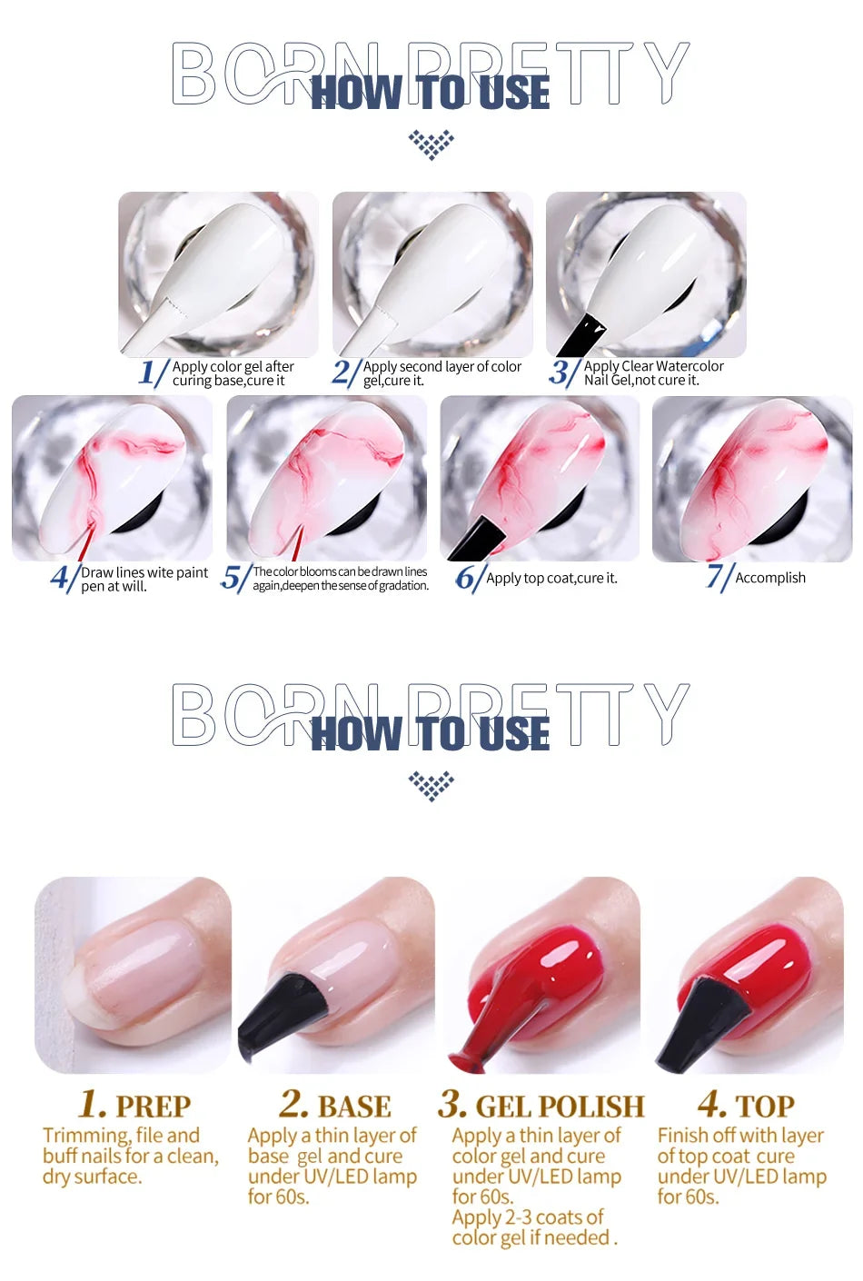 BORN PRETTY 10ml Clear Blooms Gel Polish UV LED Soak Off Nail Art Polish for Spreading Effect Marble Nail Polish Gel Painting