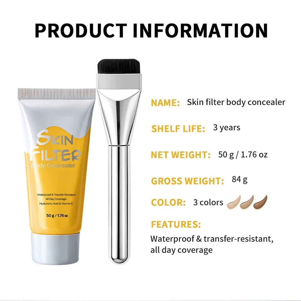 50ml Body Concealer Full Coverage Tattoo Cover Up Waterproof Hyaluronic Acid Hydrating Cover Scars Spots Veins Birthmarks Makeup