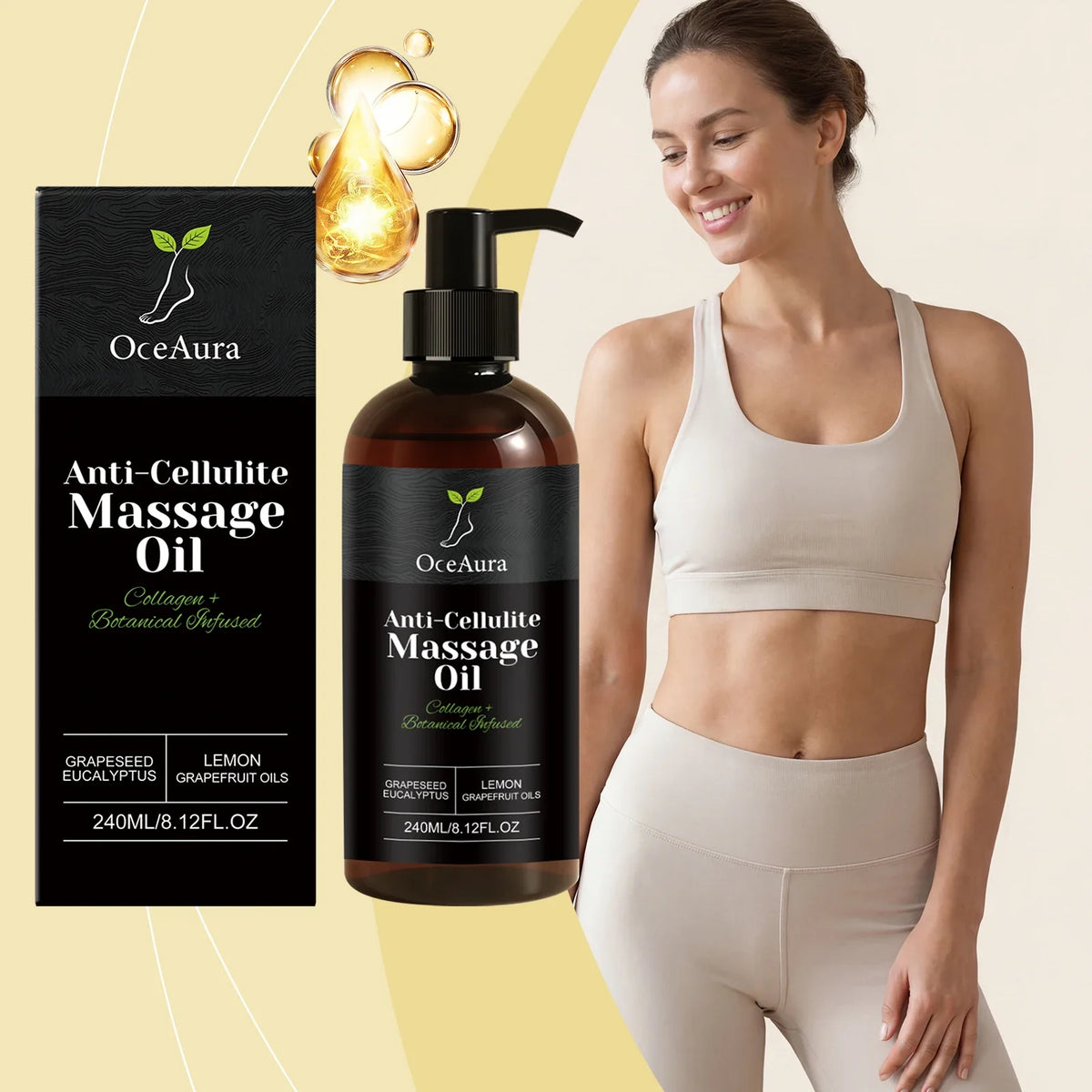 240ml Anti Cellulite Massage Oil Collagen Firming Grapefruit Essential Oil Tighten Abdomen Thigh Nourish Dry Skin Glowing