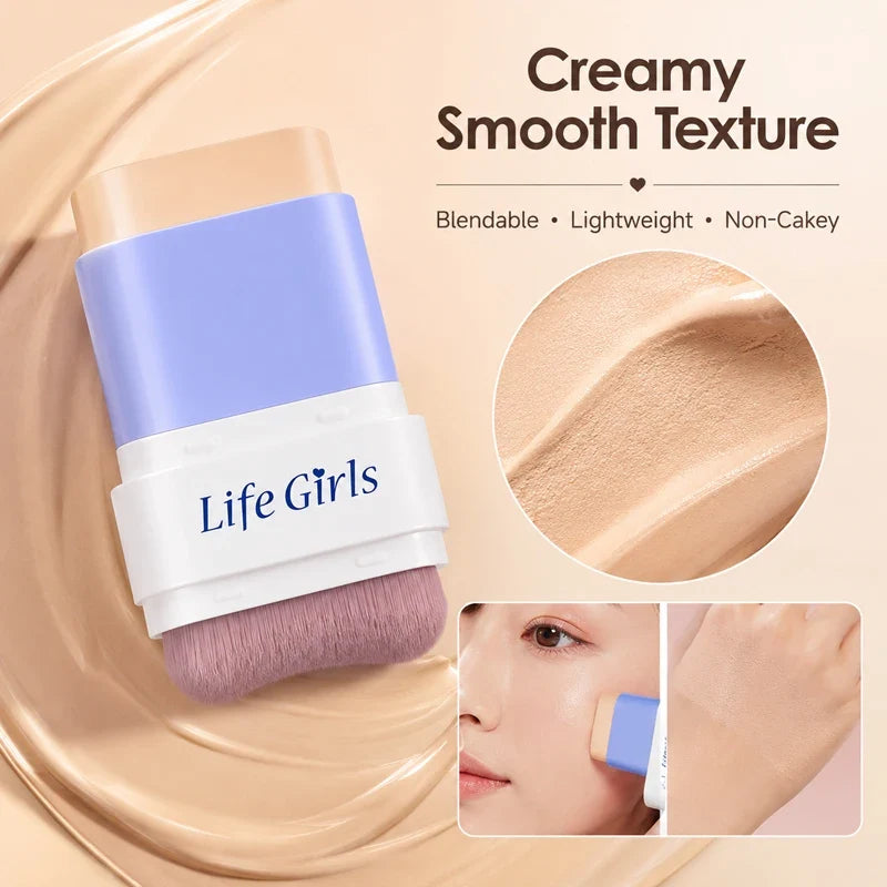 2 in 1 SPF30 Foundation Stick with Built-in Brush Soft Matte Full Coverage Waterproof Long Wear Concealer Makeup Base