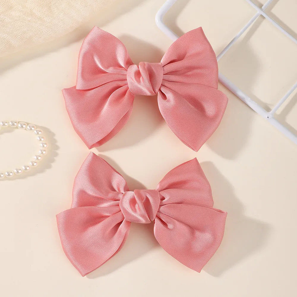 2PCS Matte Satin Large Bow Pair Hair Clips Solid Color Big Bow Barrettes Girls Wedding Birthday Party Daily Dress‑up Headdress