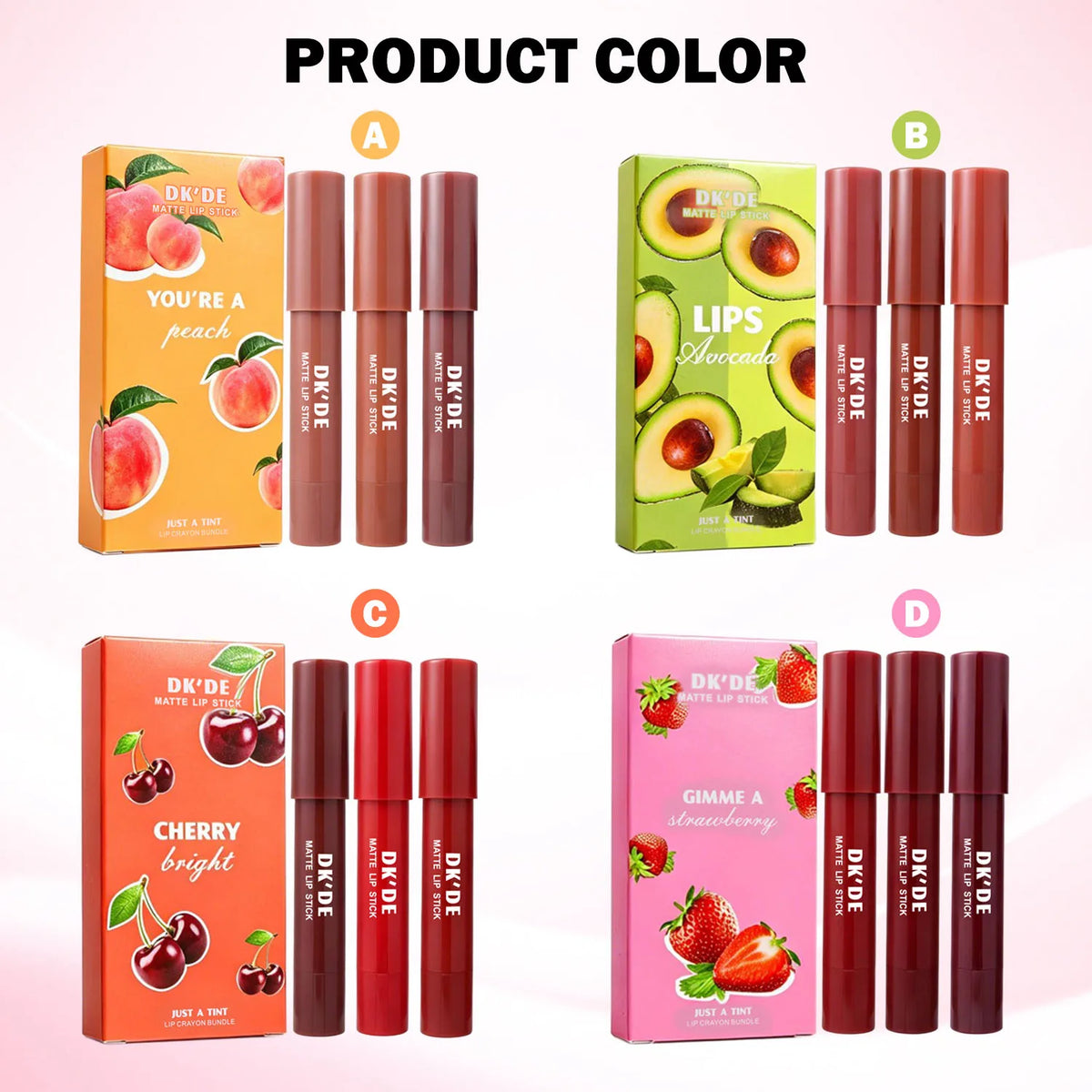 3-Color Lipstick Stick Set,Long-Lasting Color Payoff,Transfer-Proof,Suitable for All Makeup Styles