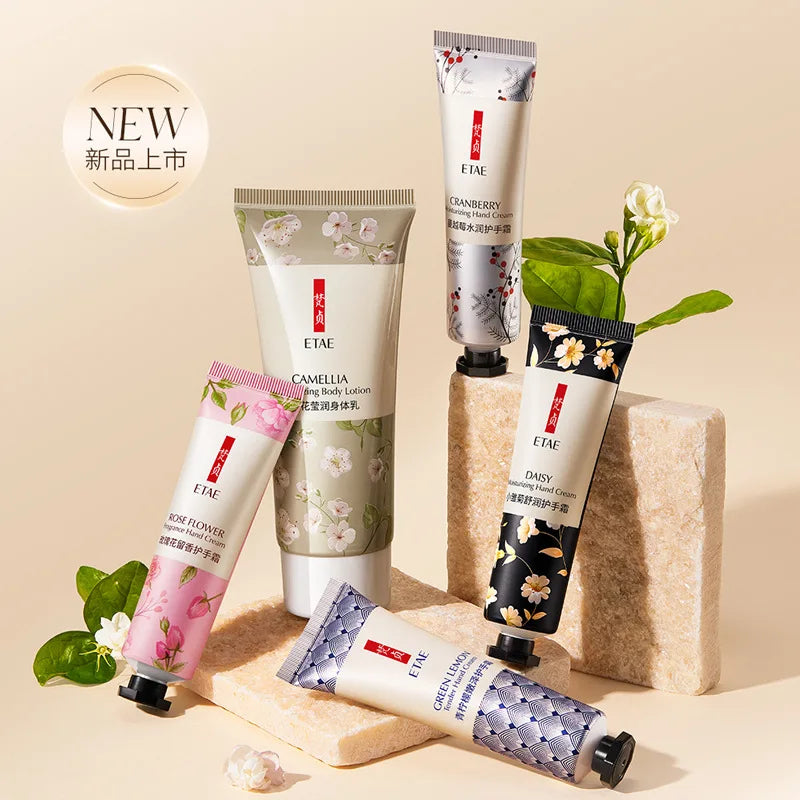 Floral and Fruit Essence Fragrance Moisturizing Hand Cream, Gift Box Set with Body Lotion, Compact Portable Fragrance Hand Cream, Easy to Apply Daily for a Fresh Scent, Long-Lasting Fragrance Without Being Overpowering, Full