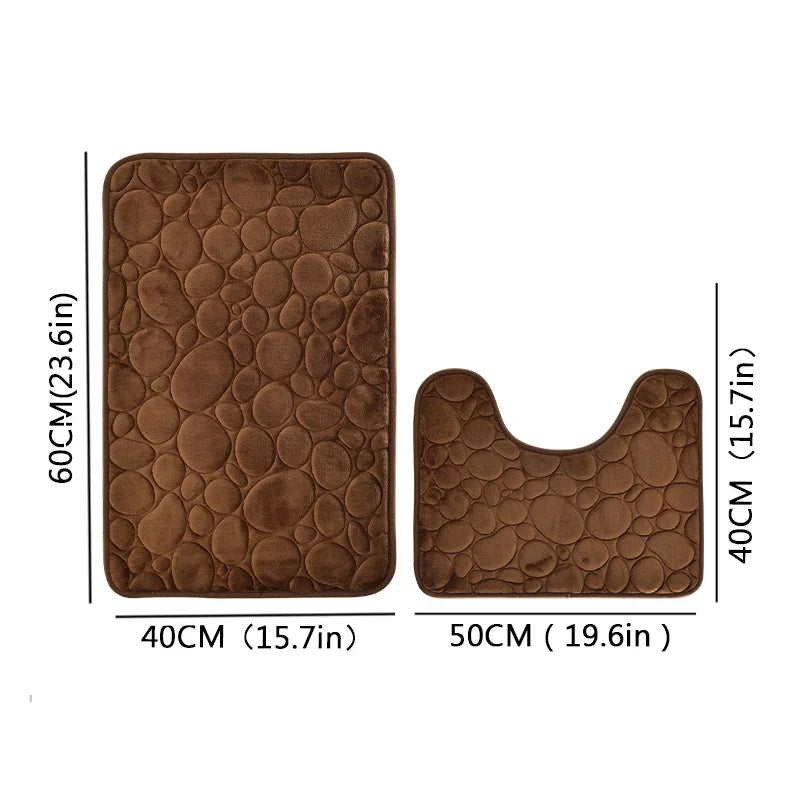 Embroidered Pebble Coral Velvet Floor Mat, Bathroom Carpet, U-shaped Sponge Absorbent Foot Mat, Door Mat, Two-piece Set