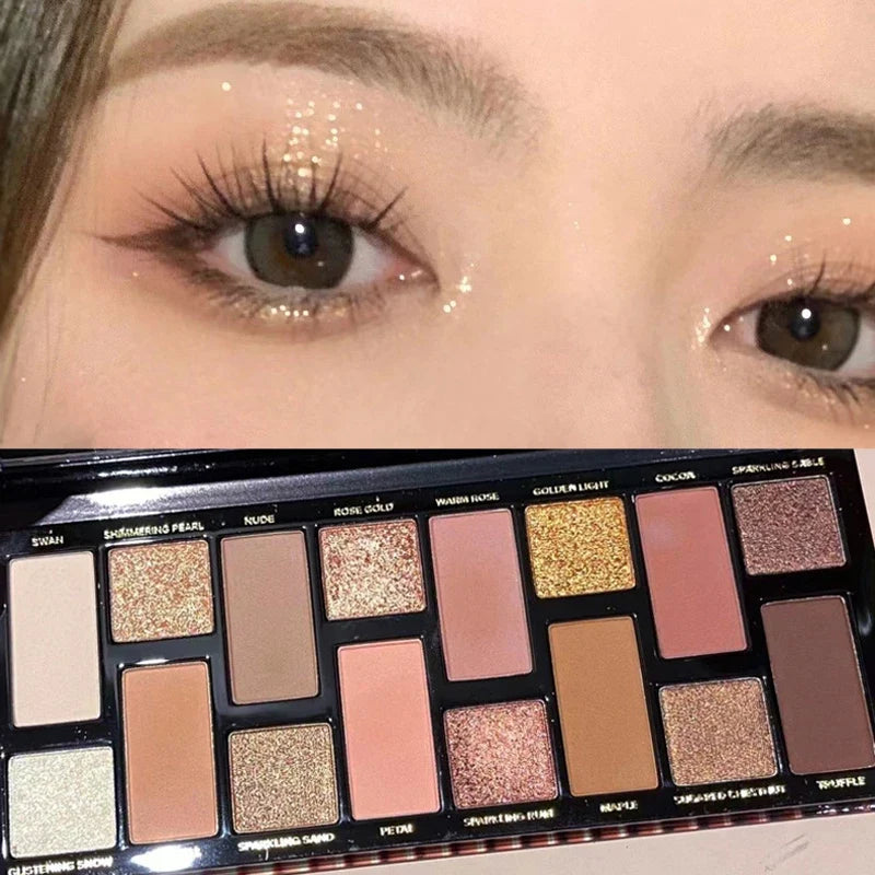 16 Color Matte Glitter Nude Brown Eyeshadow Palette Waterproof Longlasting Cosmetic Pearlescent Eyeshadow Pigment Shimmer Makeup