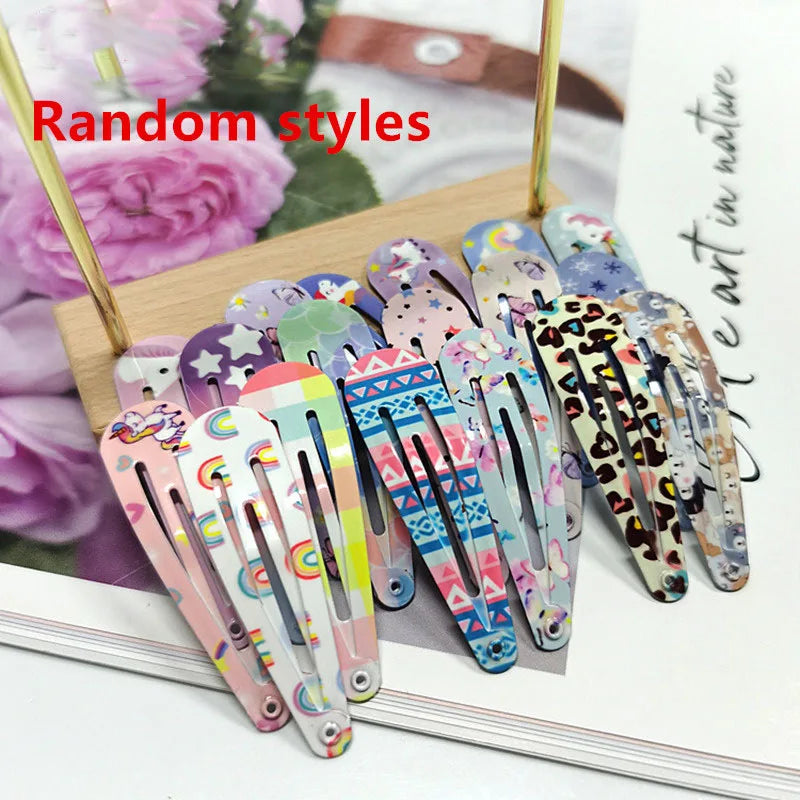 20/40Pcs Children Hair Accessories Cute Cartoon Print Droplet BB Hair Clip Oil Water Dripping Flower Hairpin New Girls Headdress