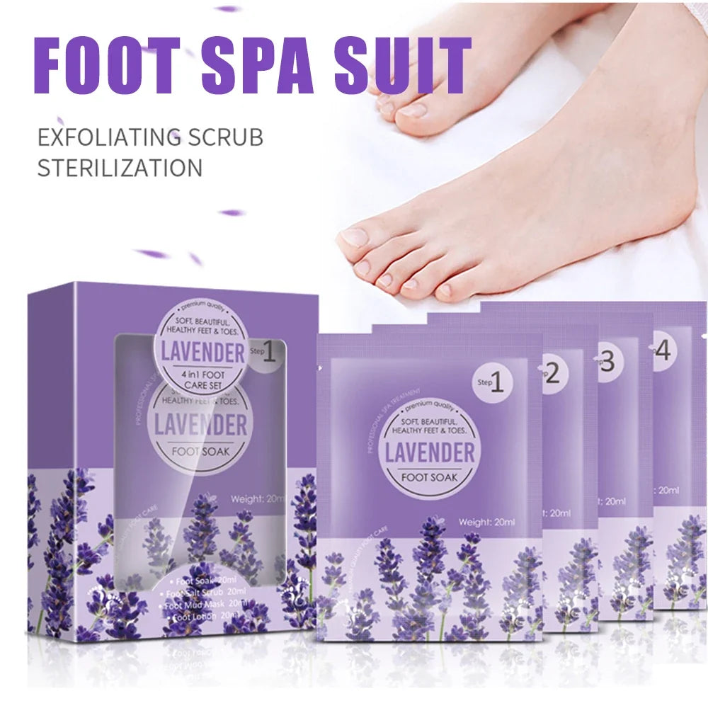 15Sets Pedicure Jelly Foot Soak Kit 4 in 1 Salt Soak Sugar Scrub Moisture  Mask Massage Cream for Salon Spa