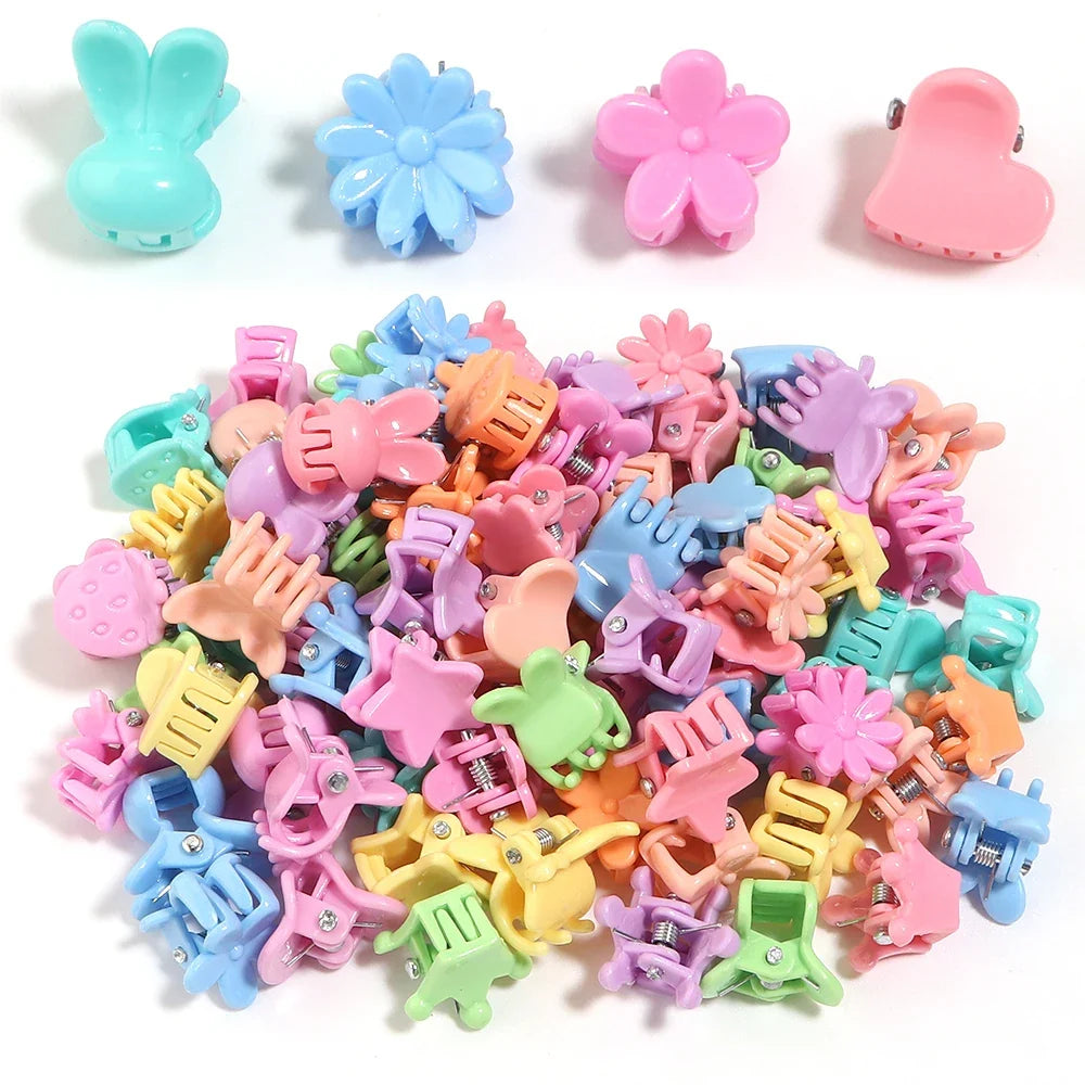 100pcs Mini Colorful Flower Star Hair Grabbing Claw Clips for Baby Girls Bangs Broken Hair Styling Tool Small Hair Accessories