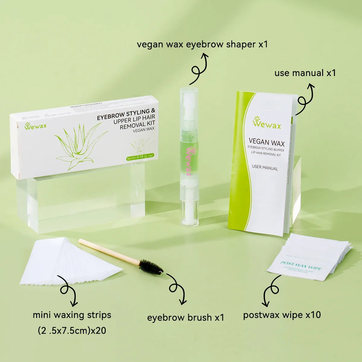 32Pcs Aloe Scent Eyebrow Waxing Kit Fine Hair Removal Wax Strips For Eyebrow Beard Lip Finger Local Depilation Beauty Care