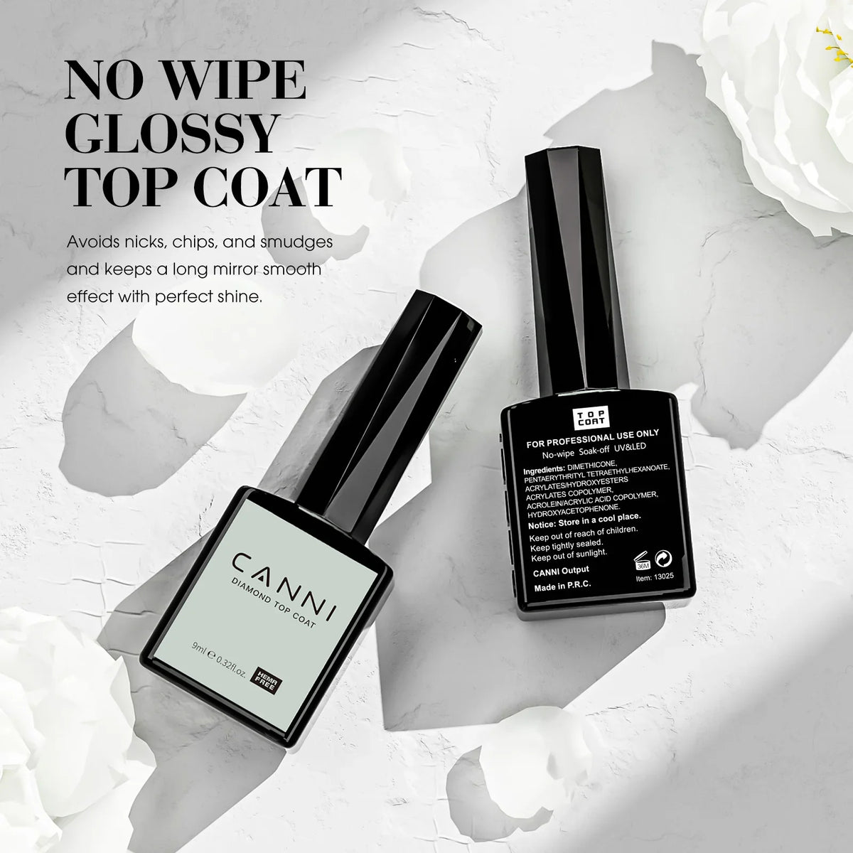 CANNI Super Glossy Diamond Nowipe Top Coat 9ml HEMA FREE Nail Gel Polish Soak Off UV LED Semi Permanent Long Wear Top Coat