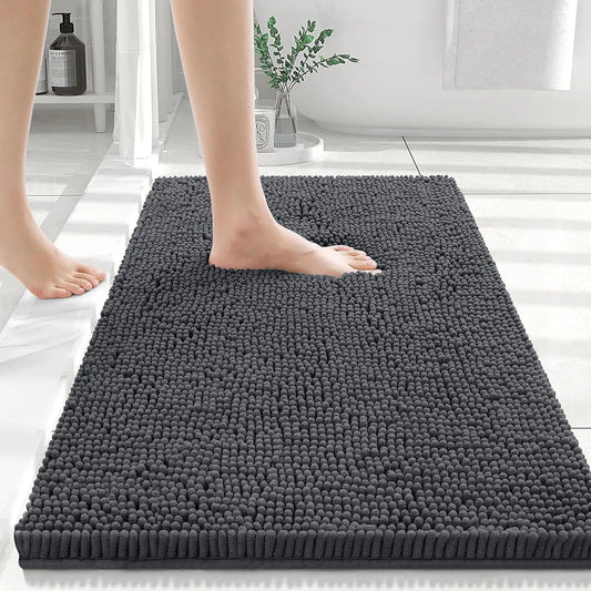 Chenille Bath Mat Non-Slip Super Absorbent Bathroom Mat Soft Fluffy Bath Rugs for Bathroom Machine Washable Bathroom Floor Mats