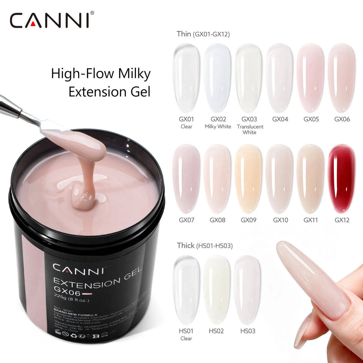 8 Oz TPO FREE CANNI Extension Builder Nail Gel Soak Off LED UV Gel Camouflage Jelly Color Long Lasting Super Glossy Gum Gel