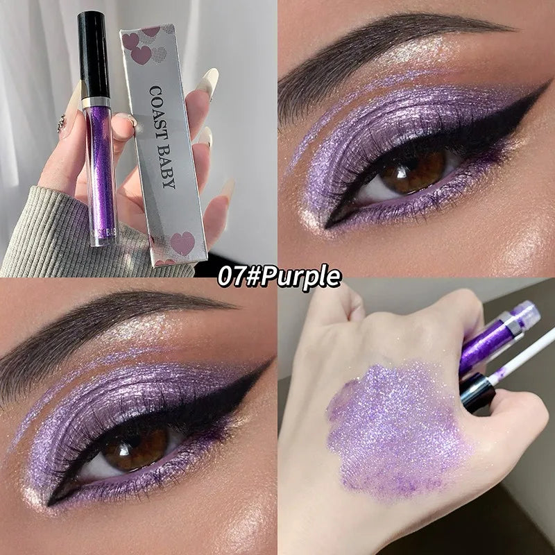12 Color Liquid Eyeshadow Pearlescent Long-lasting Glitter Eyeliner Waterproof Natural Smokey Silver Shimmer Shadows Eye Makeup