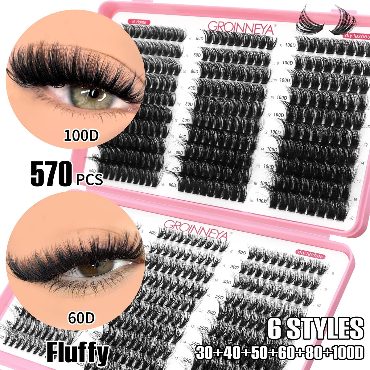 GROINNEYA Lashes Clusters Fluffy Volume Individual Lashes Clusters Eyelashes Wispy Individual Lashes Extensions DIY Eyelashes