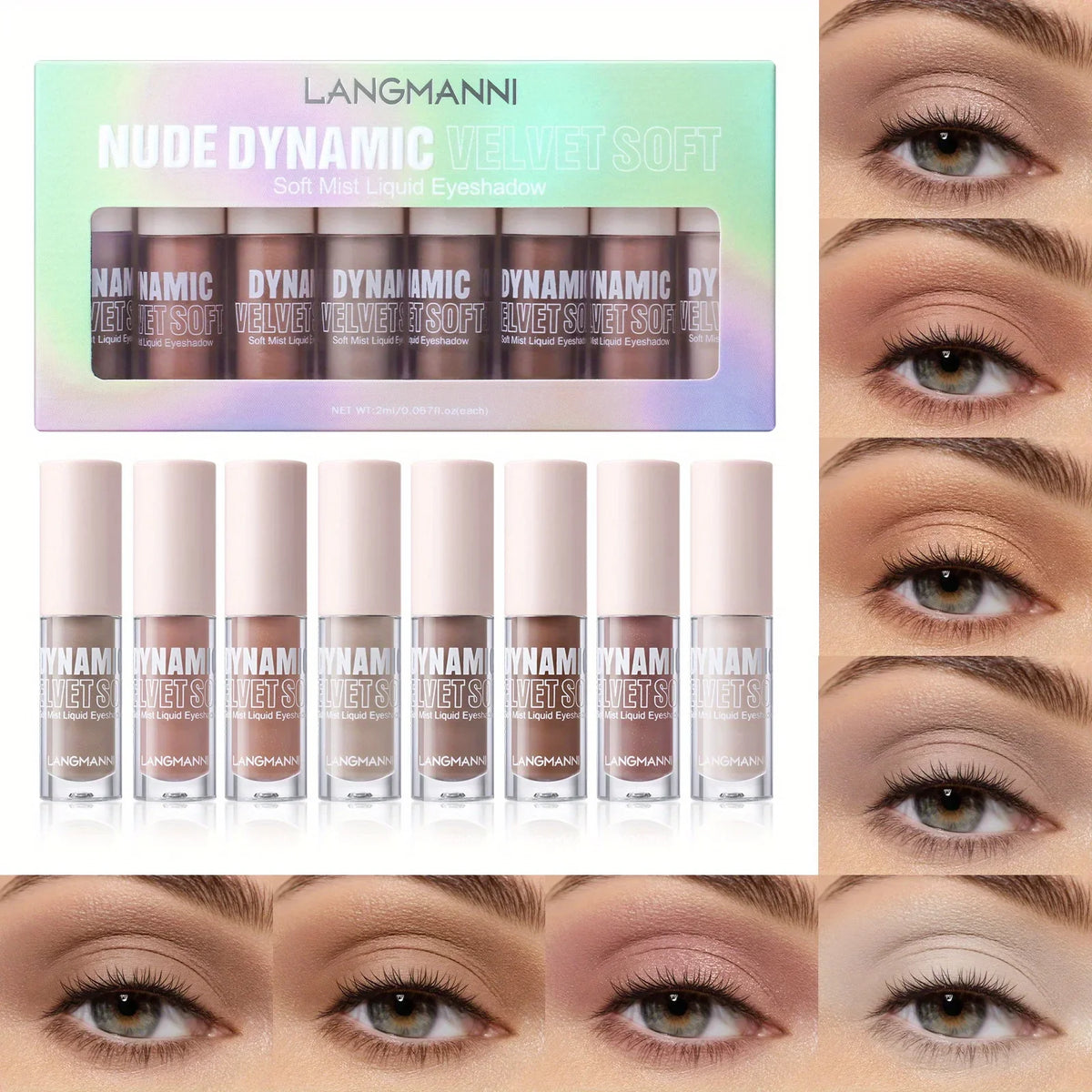 8-Color Velvet Mist Liquid Eyeshadow Disc Fine Glitter Matte Brightening 8-Pack Set