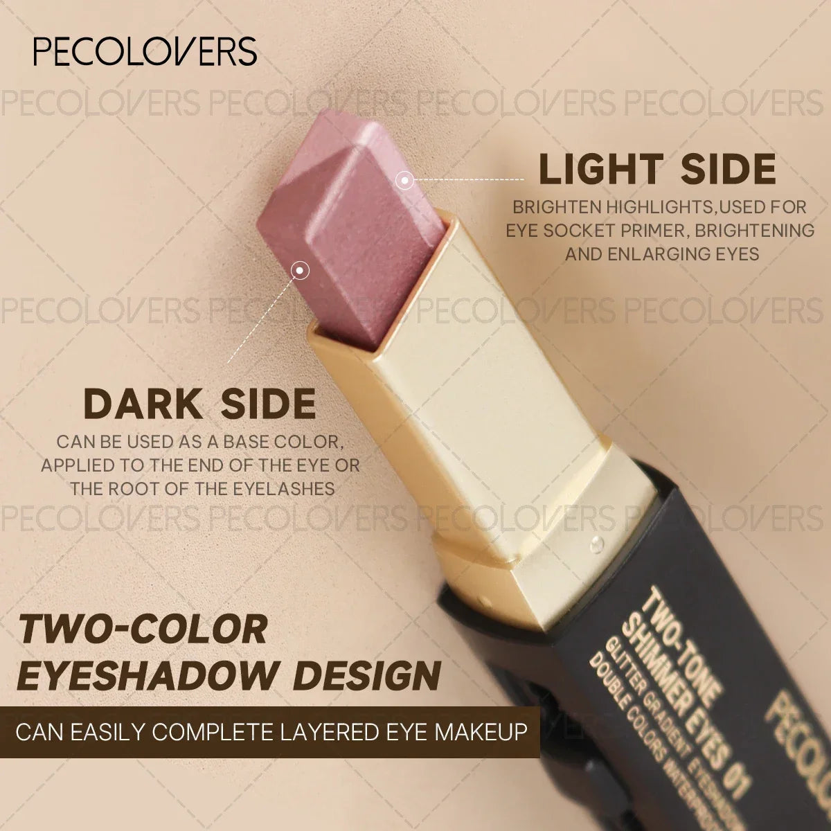 1PC Metallic Shimmer Duo Eyeshadow Stick - Pearlescent Matte, Multiple Color Options, Nude Makeup, Perfect for Christmas Makeup