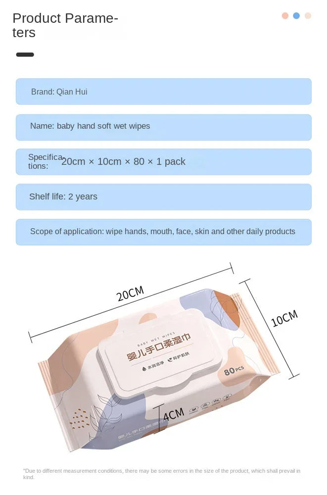 80Pcs Household Wash Face Wet Tissue Wipes Baby Hand Mouth Wipes for Mother Baby Skin Cleaning & Care Individual Body Wet Wipes