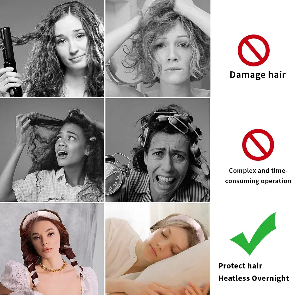 Heatless Curling Rod Headband No Heat Hair Curlers Ribbon Lazy Hair Rollers Silk Curls Sleeping Soft Headband Hair Styling Tools