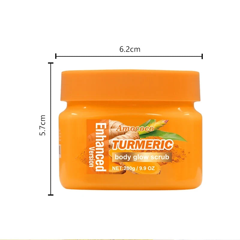 Amococo 2Pcs Turmeric Body Scrub Exfoliating Dead Skin Remover 280g Deep Cleansing Nourishing Smooth Skin