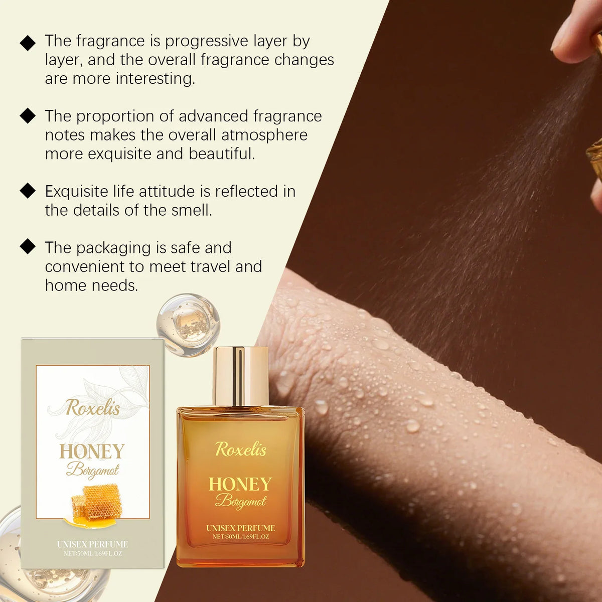 Honey Bergamot Pheromone Fragrance Spray Lasting Fragrance Deodorant Eau De Toilette Cologne Fragrance for Women Skin Care