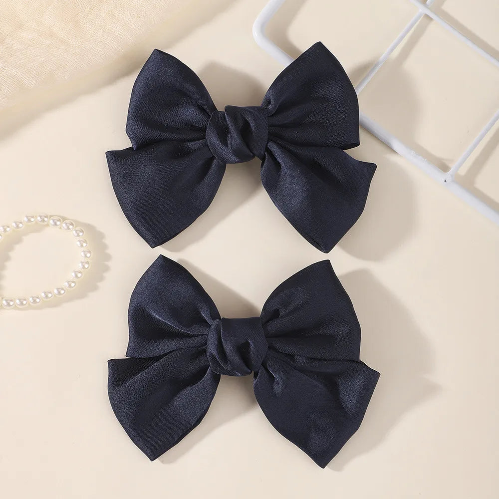 2PCS Matte Satin Large Bow Pair Hair Clips Solid Color Big Bow Barrettes Girls Wedding Birthday Party Daily Dress‑up Headdress