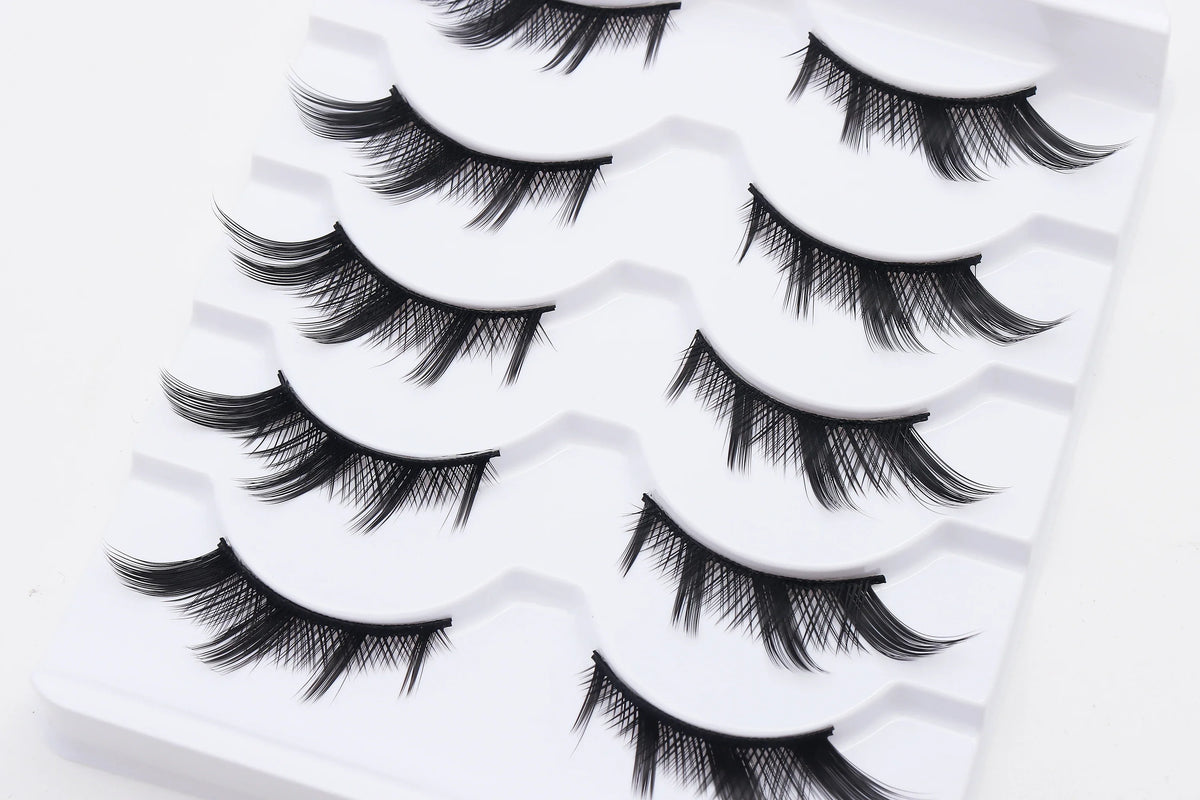 DINGSEN 5 Pairs Manga Lashes Cosplay Fake Eyelashes Strip Lash Soft Natural Look Fox Eye Korean Manhua Makeup False Eyelashes