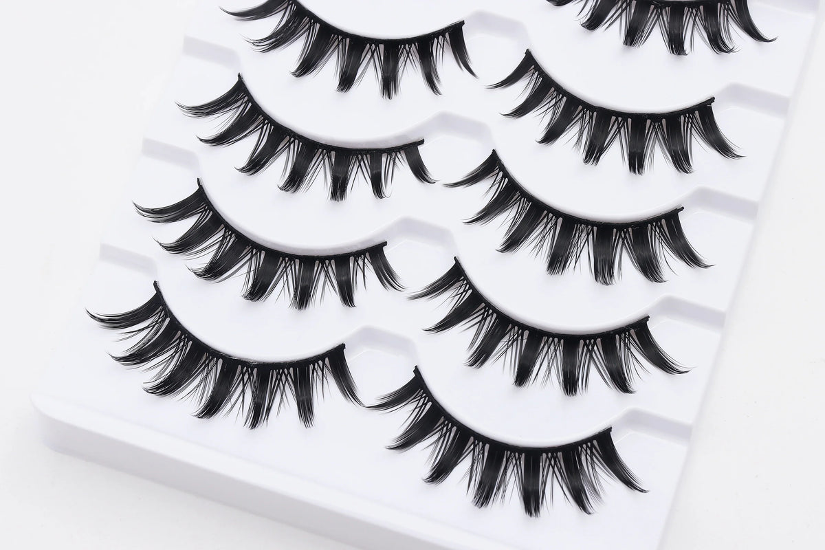 DINGSEN 5 Pairs Manga Lashes Cosplay Fake Eyelashes Strip Lash Soft Natural Look Fox Eye Korean Manhua Makeup False Eyelashes