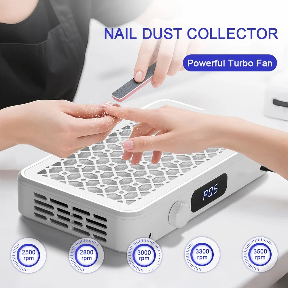 2500/2800/3000/3300/3500rpm Speed Adjustable Brushless Nail Dust Extractor Powerful Twin Turbo Vacuum Nail Dust Collector