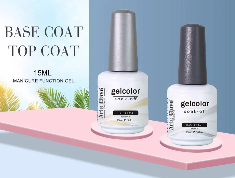 Arte Clavo Top Gel Polish 15ml Semi Permanent Varnish Function Gel Base Super Top Coat Transparent Gel Nails Soak Off Gel