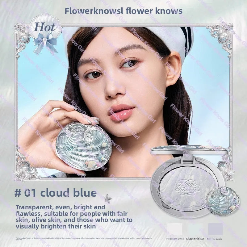 Flower Knows Shell Pearl Collection Baked Powder Mixed Color Honey Powder Clear Matte Makeup Setting Powder Natural Bronze Glow