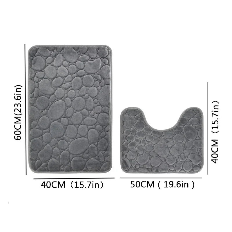 Embroidered Pebble Coral Velvet Floor Mat, Bathroom Carpet, U-shaped Sponge Absorbent Foot Mat, Door Mat, Two-piece Set