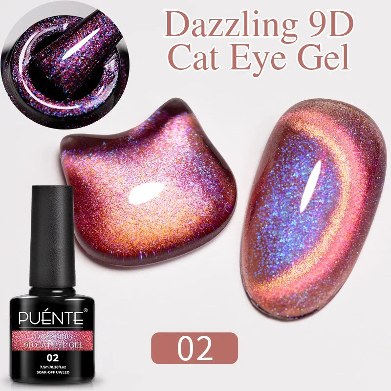7.5ML Aurora Starlit Cat Eye Gel Nail Polish Rainbow Glitter Galaxy Cat Magnetic Nail Art Gel Soak Off UV Semi-Permanent Varnish